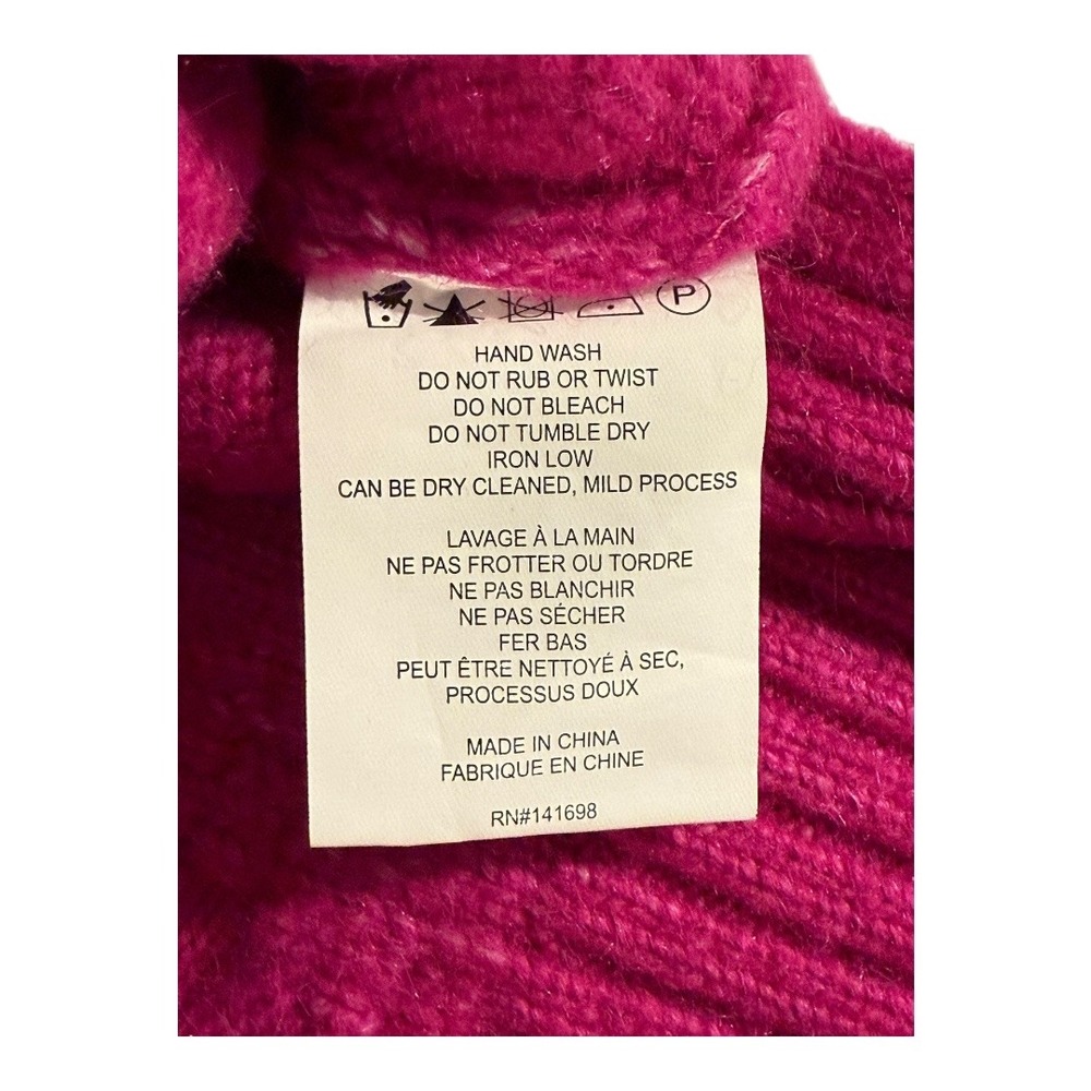 Ramy Brook Mya Sweater Fringe Trim Cable Knit Turtleneck Hot Pink Size Large NWT - Picture 8 of 9
